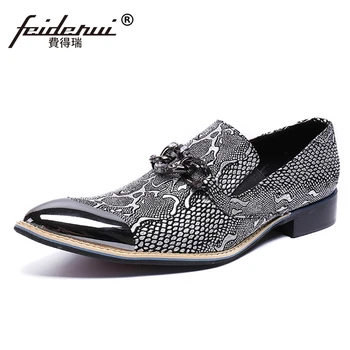 

Plus Size Formal Designer Genuine Leather Man Handmade Loafers Pointed Toe Slip on Python-Patterned Men's Party Shoes SL404