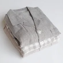 Для мужчин, одежда для мальчиков, Хлопковая пижама летний кардиган с коротким рукавом в полоску, одежда для сна, хлопковая тонкая Пижама Для мужчин сон лаунж-Пижама комплект брюк