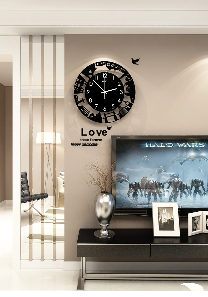 Современные бесшумные большие настенные часы, креативные настенные часы с изображением городской ориентиры, Подвесные часы с наклейками на стену для домашнего декора