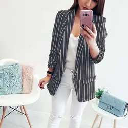 High quality blazer women's outerwear office professional jacket casual sexy open long sleeve striped small suit High quality blazer women's outerwear office professional jacket casual sexy open long sleeve striped small suit