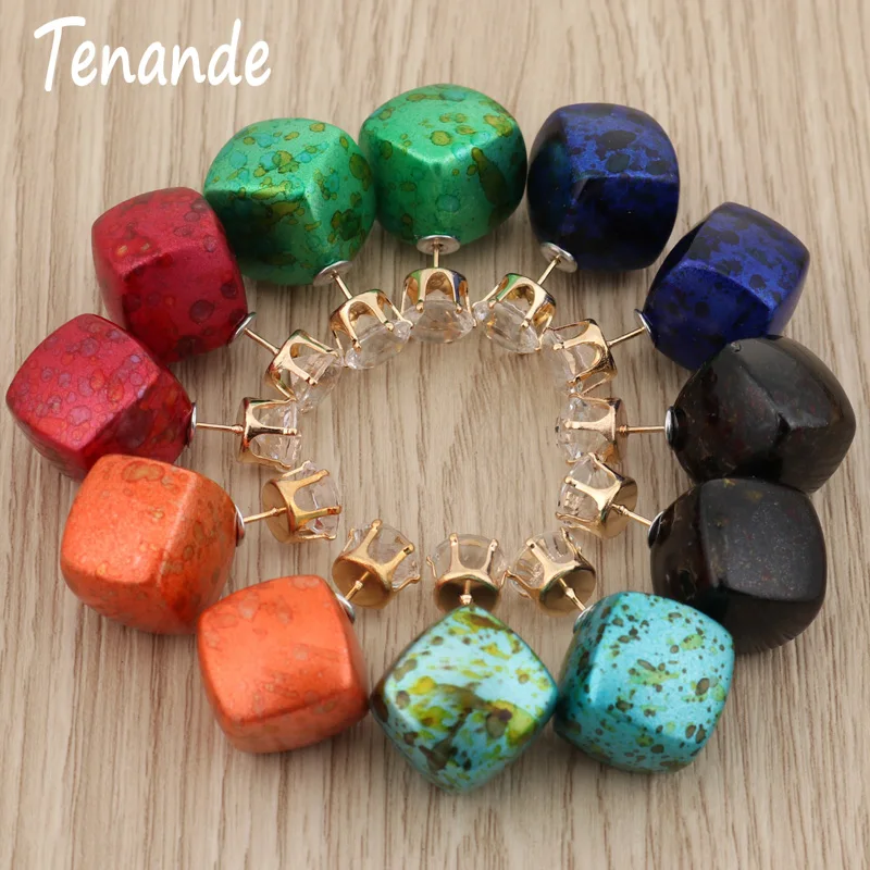 

Tenande Maxi Solid Color Acrylic Printing Rhombus Crown Head Double Sides Pearl Earrings for Women Simple Night Club Jewelry