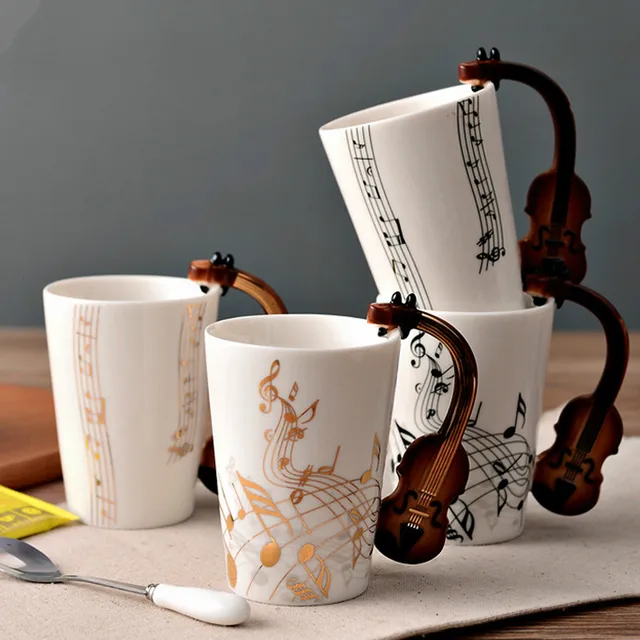 Music Kitchen Creative Cute Musical Violin Guitar Clarinet Ceramic Music Kitchen Creative Cute Musical Violin Guitar Clarinet Ceramic Coffee Cup Handgrip Water Caneca Cafe Cups