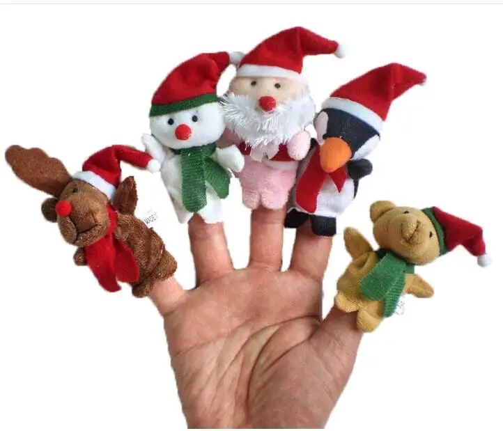 5pcs Christmas Hand Finger Puppets Cloth Doll Santa Claus Snowman
