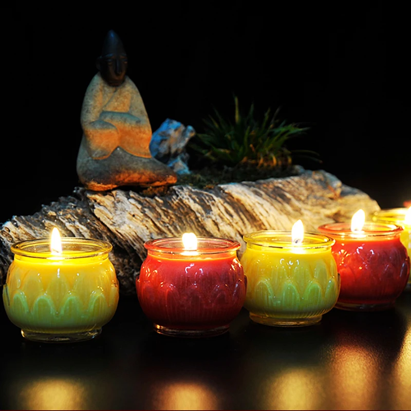 Pure Plant 24 Hours Burning Glass Covered Butter Lamp Candles, One Day