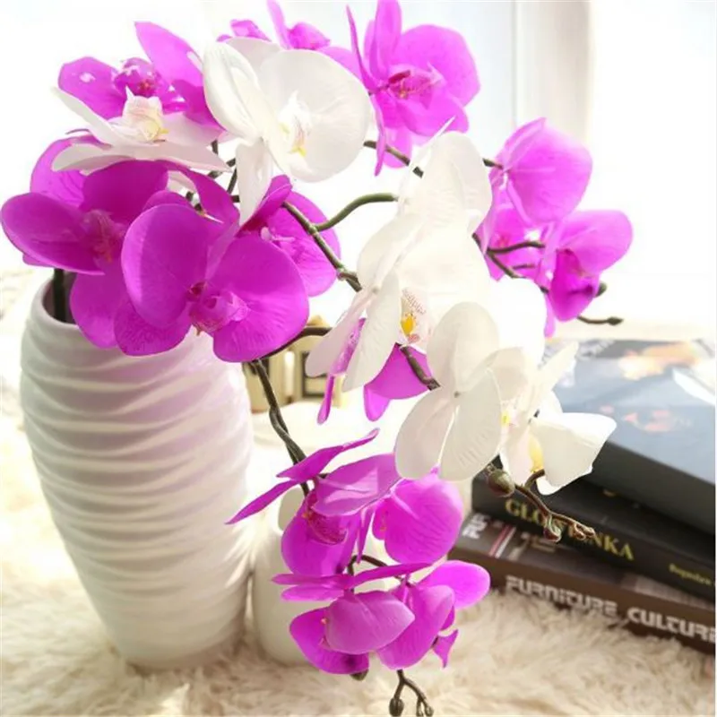 

9 Heads 92CM Artificial Flower Phalaenopsis Latex Silicon Real Touch Big Orchid Fake Flowers for Wedding Decoration Home Decor