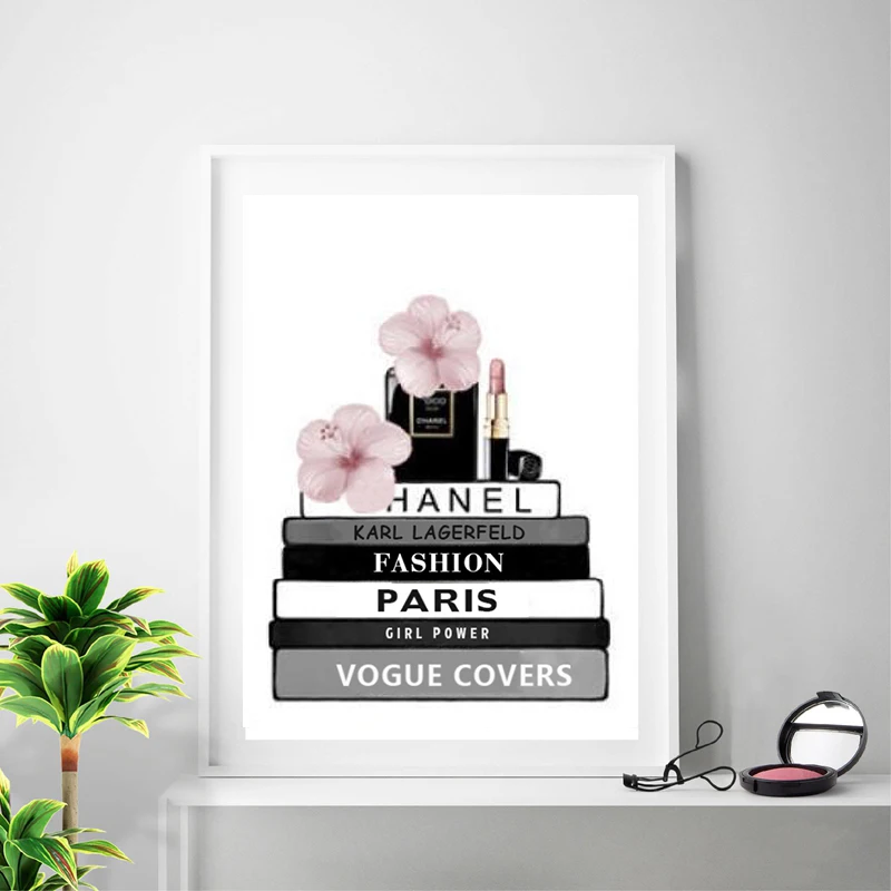Fashion Book Perfume Bottle Posters Wall Art Canvas Painting Watercolor Flowers Vogue Pictures Prints for Living Room Home Decor