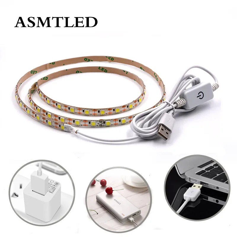 

3528 5050 SMD DC 5V USB LED Strip Light+Touch Dimmer Switch Warm White USB charger LED Light Ribbon Decor 0.5M 1M 2M 3M DIY Lamp