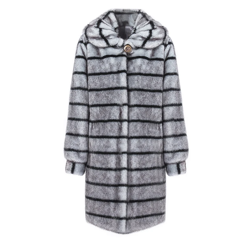 

Winter Old Mother Turn Down Collar Faux Mink Fur Coat Covered Button Slim Grey Coffee Color Thick Warm Fur Outerwear XHSD-271