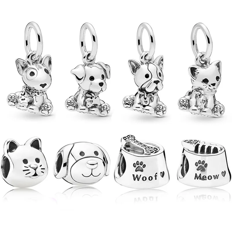 

2019 Authentic 925 Sterling Silver Bead Dog Cat Woof Meow Charm Fit Original Women Pandora Bangle Bracelet DIY Jewelry Making