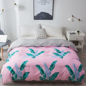 

1Pcs 100% Cotton Bedlinen Nordic bedclothes Spring Summer Season pink green Leaf Duvet Cover twin full queen King size Beddings