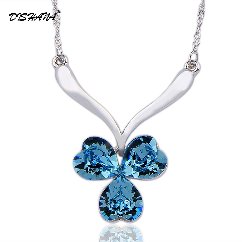

Charm Women White Gold-color Necklace Three Leaves Heart Pendants Fashion Collana Jewelry Lucky Statement Pendule(X0244)