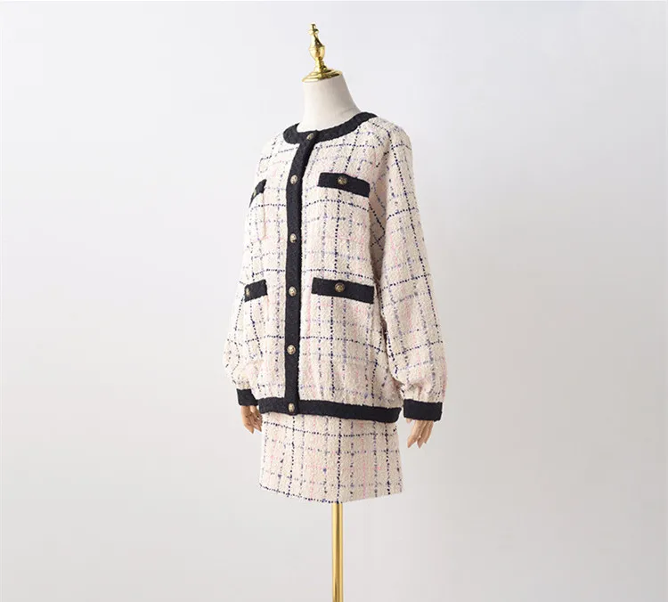 price reduction New arrival 2019 spring women's plaid tweed coat Fashion sweet loose jackets A080