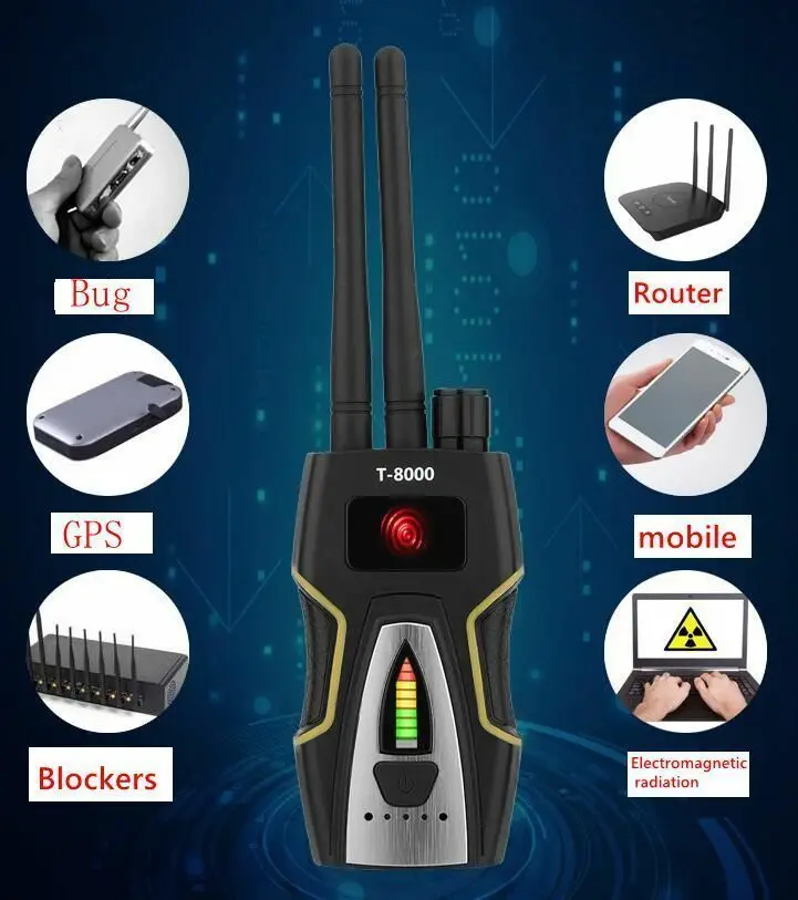 T-8000 Dual antenna RF Signal Detector GSM Audio Finder GPS Scan Detector Anti-spy Bug Anti Candid Camera