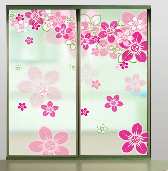 Bengelen tegel inschakelen Moderne decoratieve multicolour roze bloemen applique glas film garderobe kastdeur  stickers gebrandschilderde film|film desire|stickers timefilm metal -  AliExpress