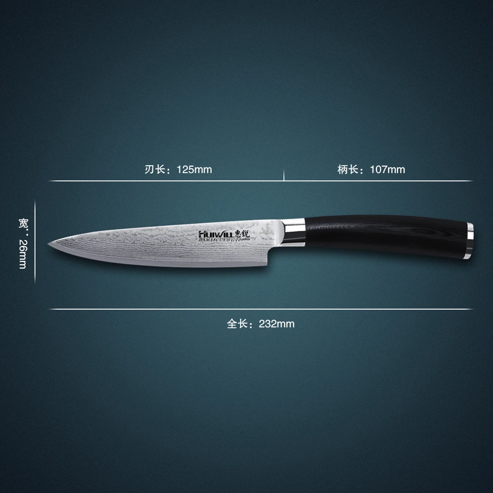 Бренд Huiwill " японский дамасский VG10 кухонный нож из углеродистой стали/Универсальный нож Фруктовый нож шеф-повара с кованой ручкой G10