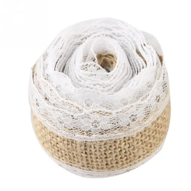 Wedding Decoration 2M Natural Jute Burlap Hessian Ribbon Lace Roll Lace