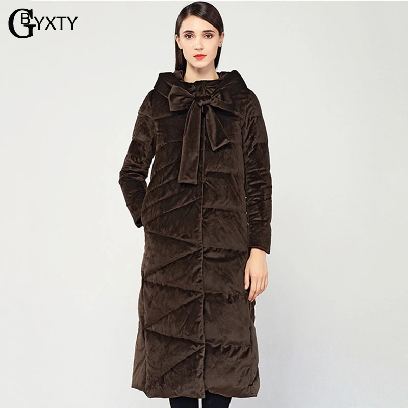 GBYXTY manteau hiver женское элегантное бархатное пуховое пальто с воротником бабочкой