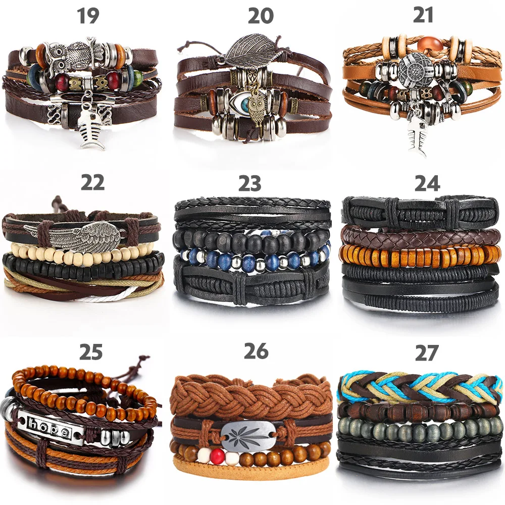 IF ME Vintage Leaf Feather Multilayer Leather Bracelet Men Fashion Braided Handmade Star Rope Wrap Bracelets & Bangles Male Gift bracelet jewelry leather bracelets