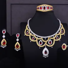 GODKI Super Luxury Water Drop Women Wedding Cubic Zirconia Choker Necklace Earring Bangle Ring Jewelry Set Jewellery Addict