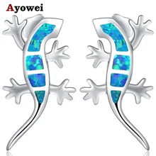 Ayowei Стерлинговое Серебро Милый Гекко Белый огненный опал Серебро штампованные для женщин модные ювелирные изделия OE721A