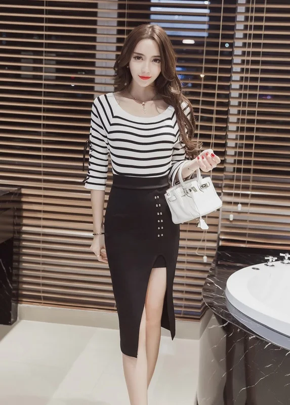 MSSNNG 2018 Slim split high waist bag hip skirt long skirt elegant professional skirt step skirt (26)