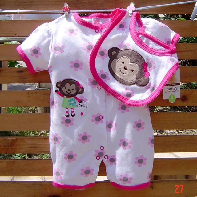 Cute Monkey Summer 2017 Newborn Baby Girl Clothes Kids Romper Bib Baby