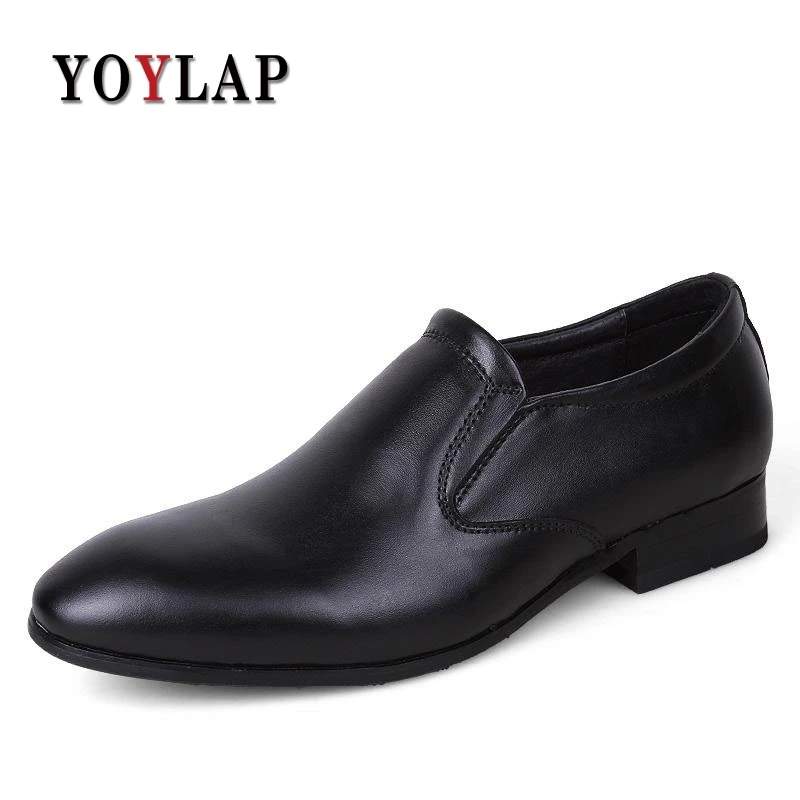 

2018 Pointed Toe Men Dress Shoes Slip On Formal Shoes Men Genuine Leather Men Shoes For Wedding High Quality Big Size 38-50