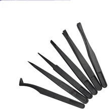 6 sets of anti-static tweezers pointed flat head tweezers carbon fiber synthetic dust-free purification curved mouth tweezers