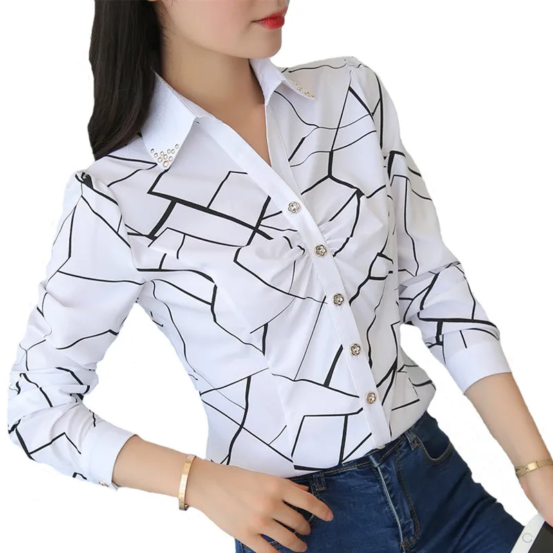 

Women Summer Style Chiffon Blouses Shirts Lady Girls Striped Twill Print Turn-down Collar Long Sleeve Blouses