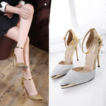 

Odinokov Women Pumps Extrem Sexy High Heels Women Shoes Thin Heels Female Shoes Wedding Shoes Gold Sliver Ladies Shoes