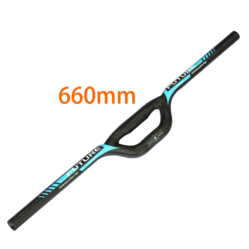 Blue 660mm FUTURE 3 K Глянцевая отделка полный углеродного волокна стояк руль u-образный зажим диаметр 25,4 мм детский велосипед горный велосипед плоский руль - Цвет: Blue 660mm