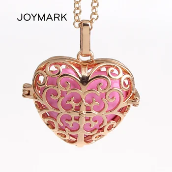 

12pcs/lot Musical Sound Bell Ball Hollow Heart Chime Box Cage Mexican Bola Pendants Pregnancy Necklace Wishing Jewelry HCPN08