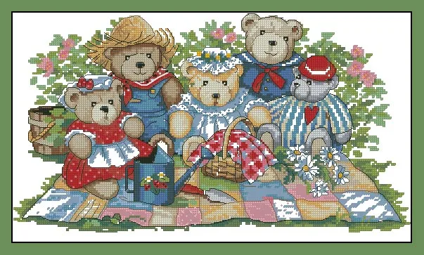 cs-2658 Cross Stitch Kit Bear Picnic Five Little Bears Lunch dim 3809