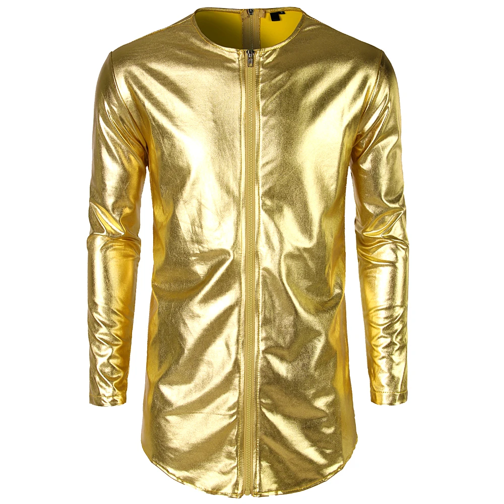 Мужская рубашка золотого цвета с металлическим покрытием,, для ночного клуба, для шоу на сцене, Camisa Masculina, мужские рубашки, повседневная приталенная рубашка с длинным рукавом, Дворцовый смокинг