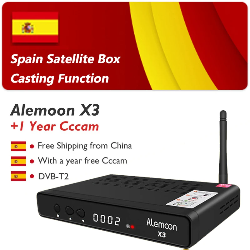 

ALEMOON X3 DVB-T2 C Satellite Receiver H.265 Decoder+1 year 4 clines Europe Poland Spanish Portugal cccam iptv sync casting