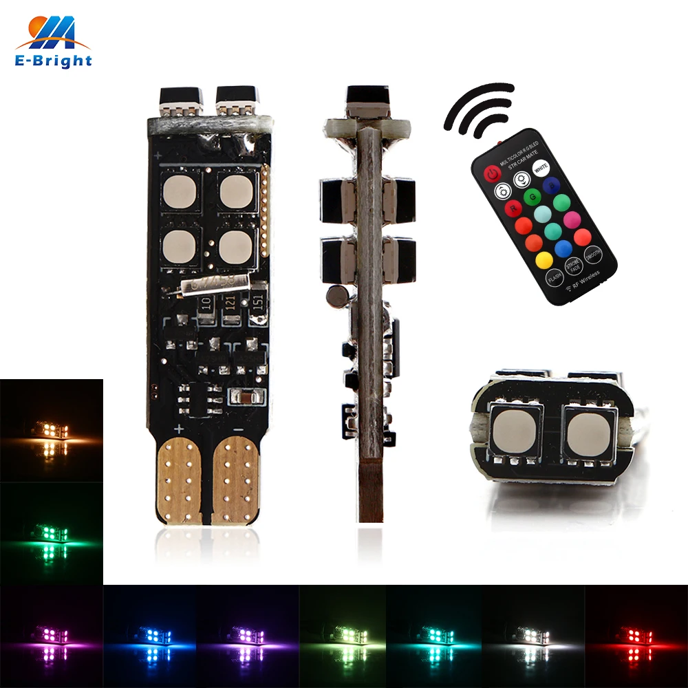 

4 pcs=2sets 12V RGB T10 3535 10 SMD Led Bulbs Car Indicator Clearance Lights with Controller