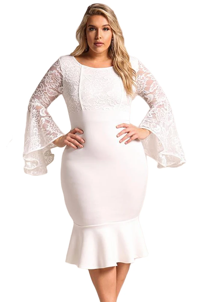 white lace bell sleeve dress