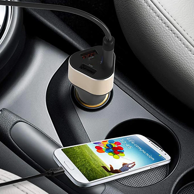 42W car charger Fast charging 3.0 car charger adapter 3 port, 5V / 2.4A smart recognition Apple android phone tablet