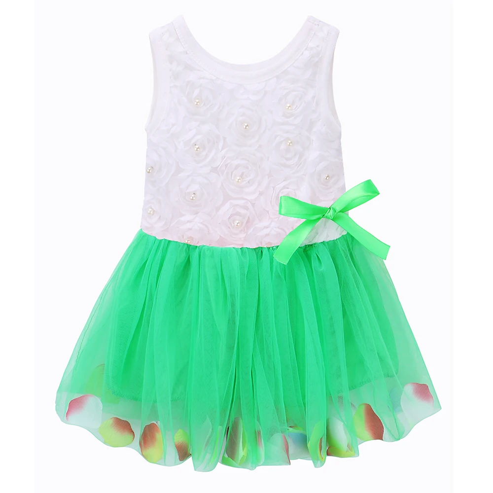 Green Toddler Girls Summer Dress Petal Lace Girls Clothes Tulle