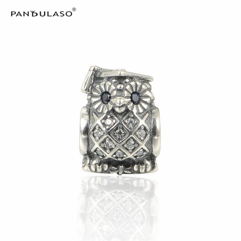 

Pandulaso Fit Original Silver Charms Bracelets Graduate Owl Bird Blue CZ Crystal Beads For Jewelry Making Silver 925 DIY Jewelry