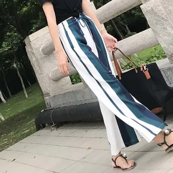 

WQJGR 2020 Summer New High Waist Trousers Pants Fashion Leisure Chiffon Pants Woman Wide Leg Pants