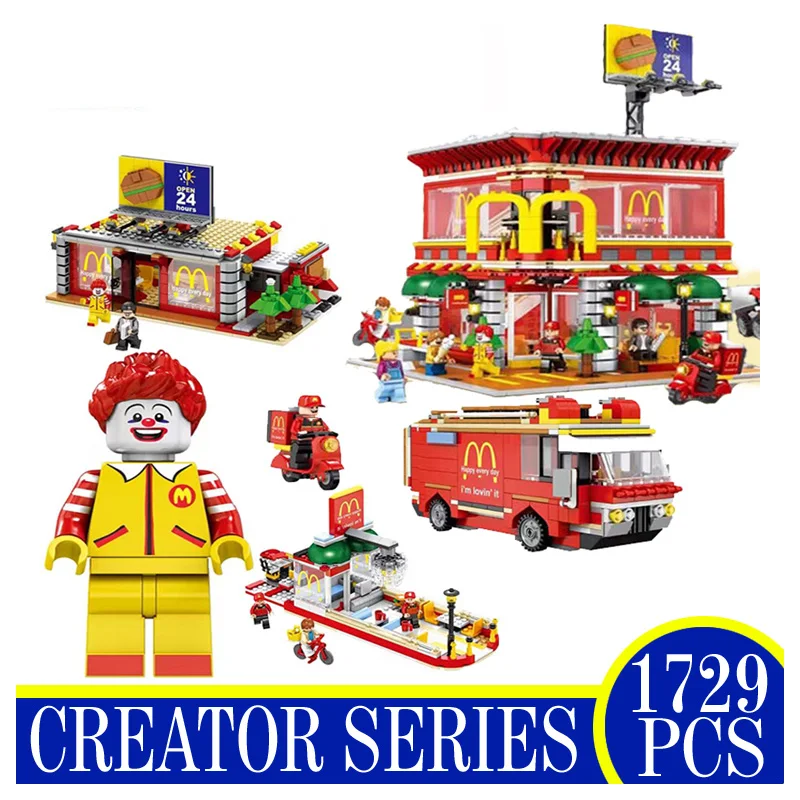 

2017 NEW SD6901 1729Pcs  LED McDonald's Restaurant 4in1 Sembo Open 24 Hours Model Building Kits Blocks Bricks Children Gifts