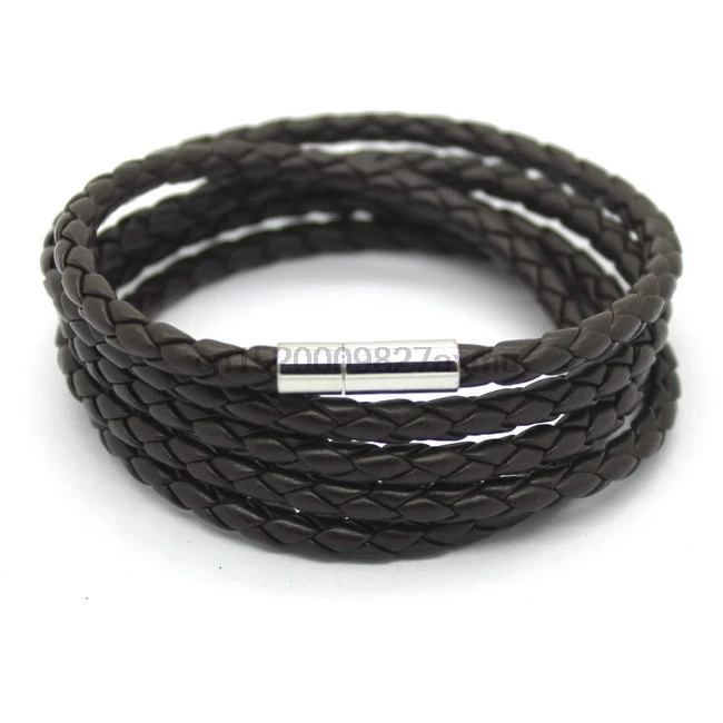 

200PCS New Fashion 5 layer Leather Bracelets & charm Bangle Handmade Round Rope Turn Buckle Bracelet For Women Men Low Price