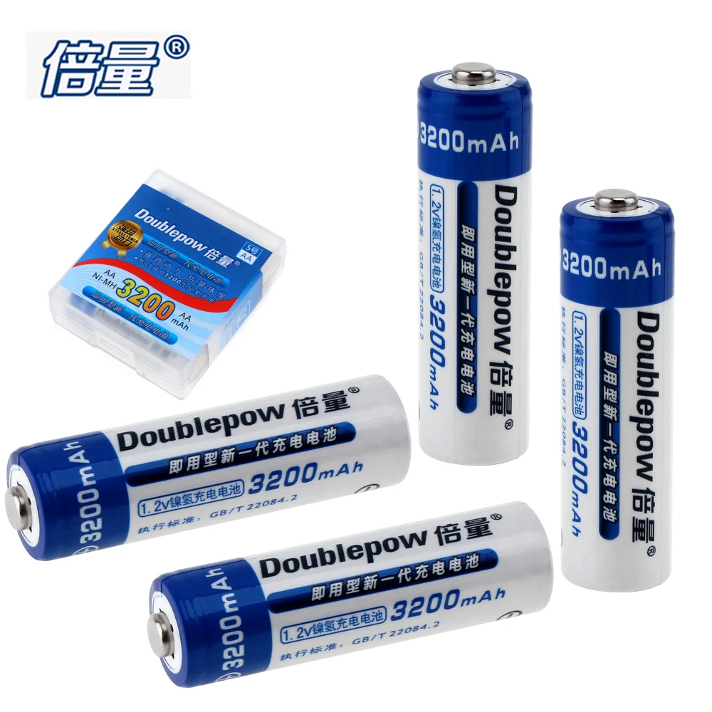 

4pcs! Doublepow 1.2V 3200mAh AA Battery Ni-MH NiMH Rechargeable Battery with 5A Discharge Current for Camera Microphone Toys