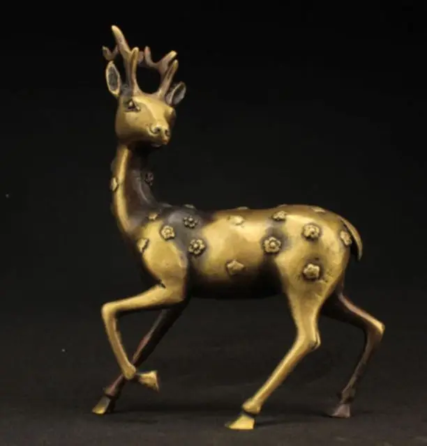 

Elaborate Chinese Decorated Handmade Old Copper Spotted Deer Auspicious Statue