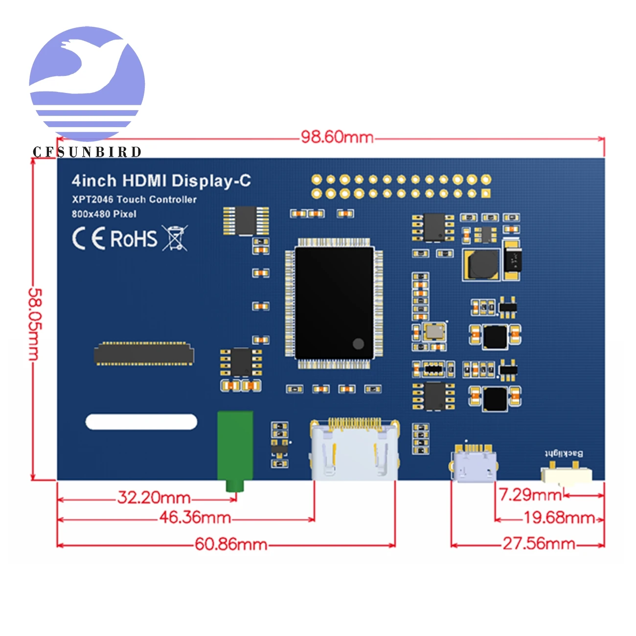 ЖК монитор диагональю 4 0 дюйма HDMI IPS с резистивной сенсорной панелью GPIO