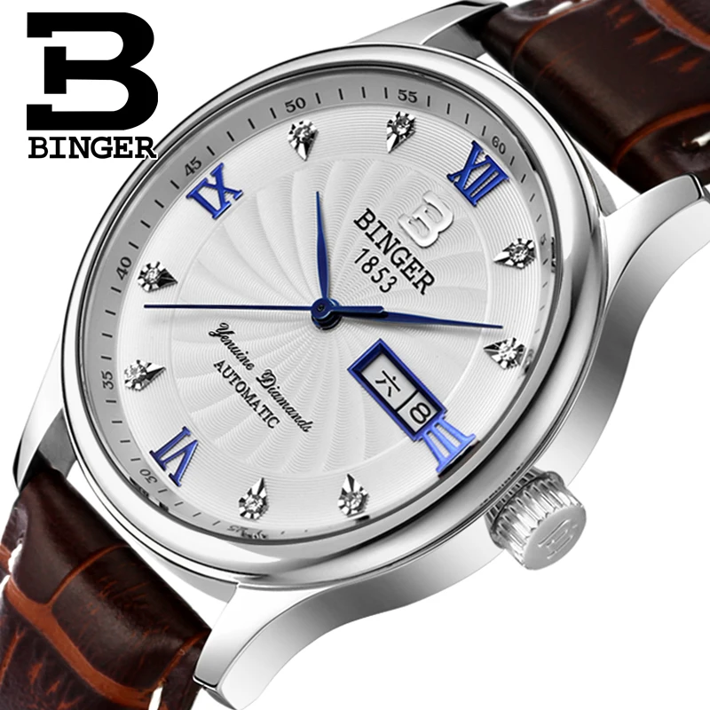 Genuine Luxury Switzerlan BINGER Brand Men automatic mechanical watches leather strap sapphire waterproof business