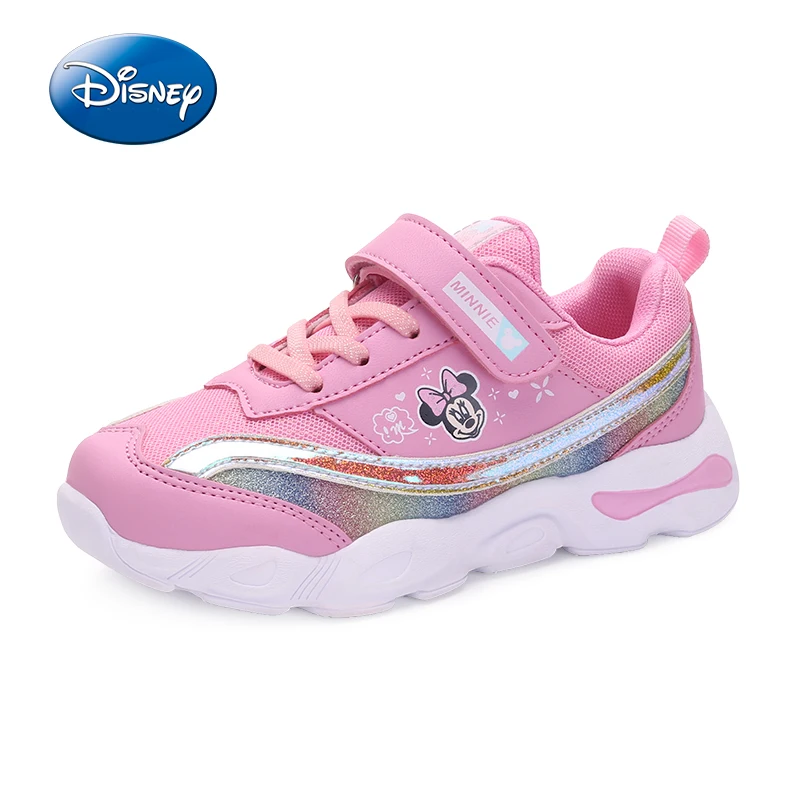

Disney Children Shoes Girls Minnie Casual Shoes Spring Girls Hook Fashionable Breathable Sport Children Shoes Size 31-37