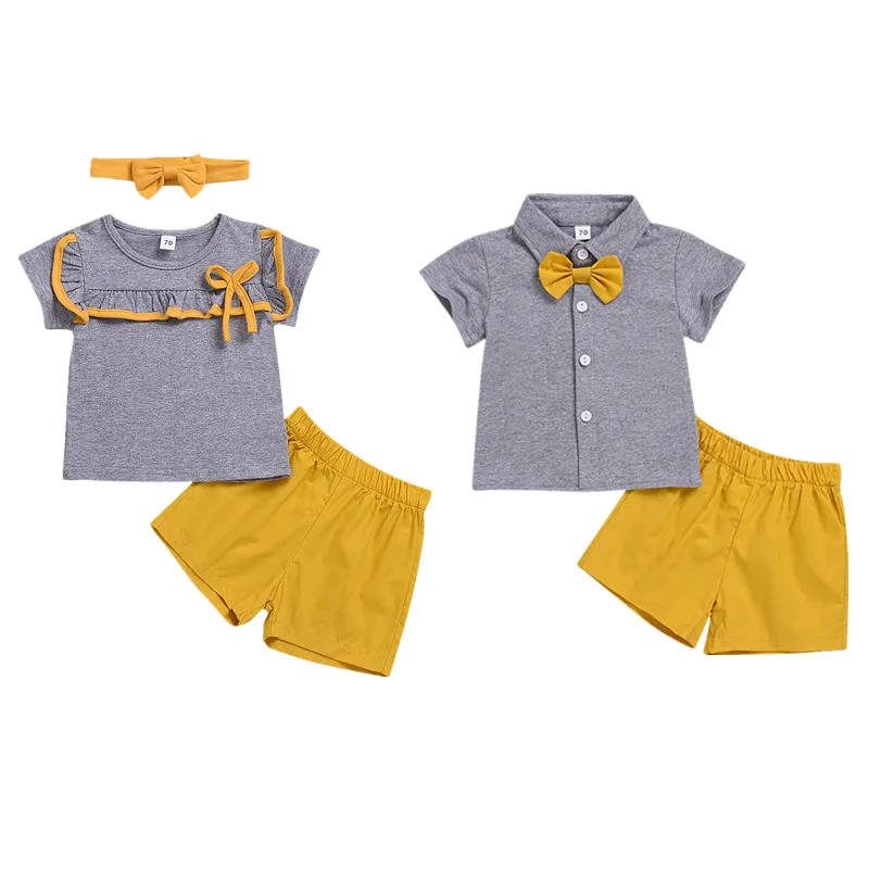 Комплект одежды для маленьких мальчиков и девочек, семейный костюм для брата и сестры, милый комплект одежды с короткими рукавами+ штаны