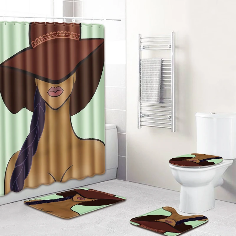 Модный рисунок для девочек, занавеска для душа, Коврик для ванны и туалета, нескользящий Декор туалета ванной ковер, водонепроницаемая душевая занавеска в комплекте